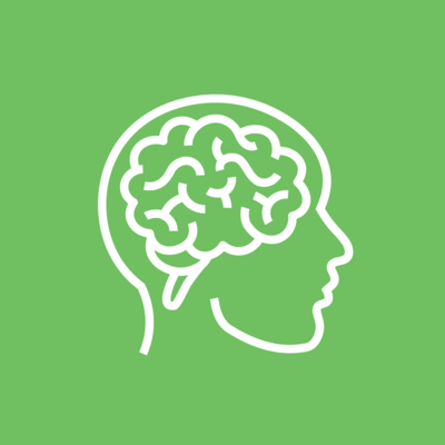 Link to: Simple line illustration of a side preview of a head with a brain